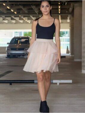 Sylvie Muller Carrie Mini Skirt Layered Lined Tulle Cream Pink Size Medium NWT